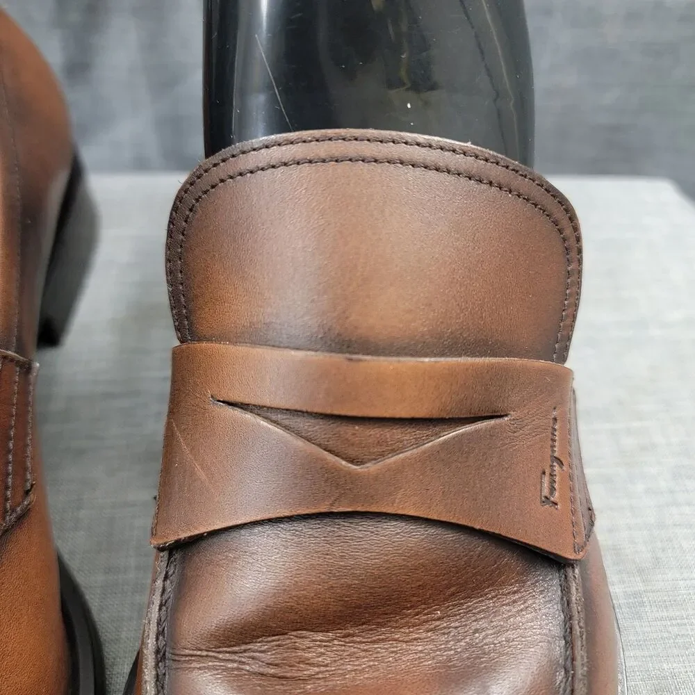 Salvatore Ferragamo Studio Penny Loafers Brown Leather Slip-On SZ 10 D